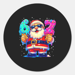 Grappige Kerstman zegt zes zeven 67 Meme kerstmis Ronde Sticker
