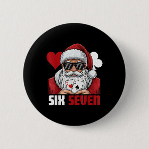Grappige Kerstman Zegt Zes Zeven Poker Kerstmis 67 Ronde Button 5,7 Cm