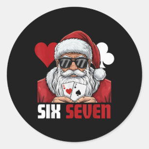Grappige Kerstman Zegt Zes Zeven Poker Kerstmis 67 Ronde Sticker
