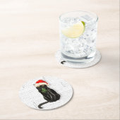 Grappige Kerstman Zwarte Bombay Kat Ronde Kartonnen Onderzetter (Insitu)