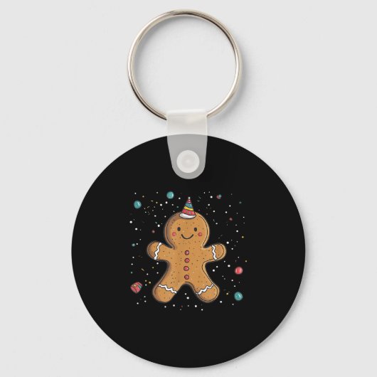 Grappige kerstmannetje met feesthoed kostuum  sleutelhanger (Voorkant)