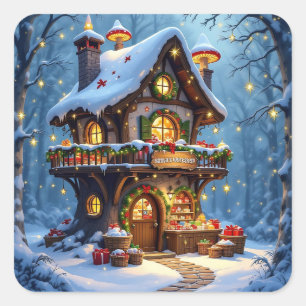 Grappige Kerstman's Workshop Kerstmis Vierkante Sticker