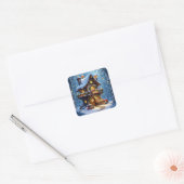 Grappige Kerstman's Workshop Kerstmis Vierkante Sticker (Envelop)