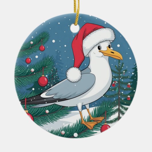 Grappige Kerstmeeuw Chip - Kerstmeeuw Keramisch Ornament (Voorkant)