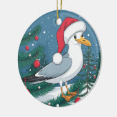 Grappige Kerstmeeuw Chip - Kerstmeeuw Keramisch Ornament (Links)