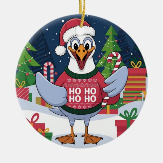 Grappige Kerstmeeuw Chip - Kerstmeeuw Keramisch Ornament (Voorkant)