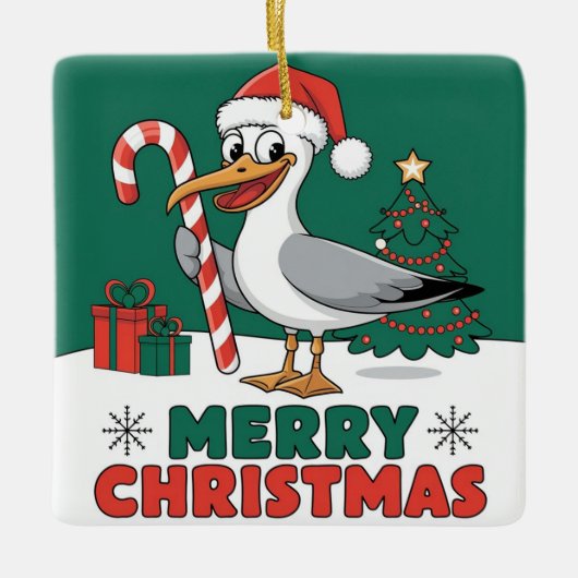 Grappige Kerstmeeuw Chip - Kerstmeeuw Keramisch Ornament (Voorkant)