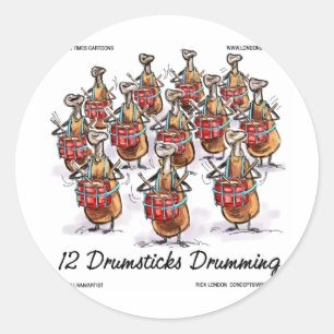 Grappige Kerstmis 12 Trommelstokken Trommelende Ca Ronde Sticker