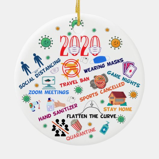 grappige kerstmis 2020 rond de pandemie keramisch ornament (Achterkant)