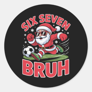 Grappige Kerstmis 67 Meme Bruh Voetbal Kerstman Xm Ronde Sticker