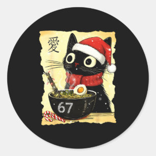 Grappige Kerstmis 67 Zes Zeven Kat Ramen Japanse K Ronde Sticker