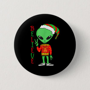 Grappige Kerstmis Alien Lelijke Trui Ik Geloof Sin Ronde Button 5,7 Cm
