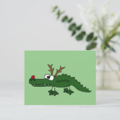 Grappige Kerstmis Alligator als Rendier Feestdagenkaart (Staand voorkant)