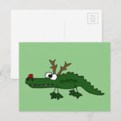 Grappige Kerstmis Alligator als Rendier Feestdagenkaart (Voorkant / Achterkant)