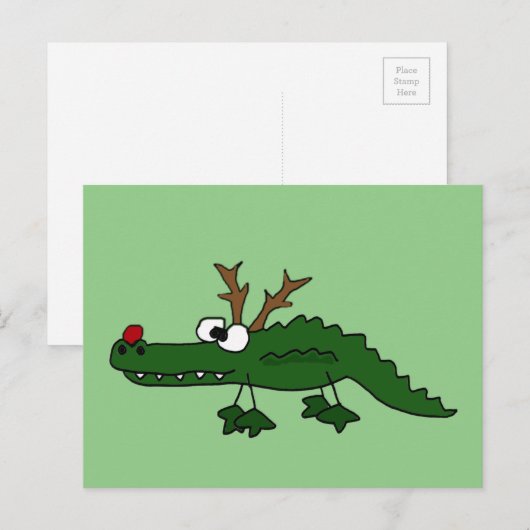 Grappige Kerstmis Alligator als Rendier Feestdagenkaart (Voorkant / Achterkant)