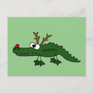Grappige Kerstmis Alligator als Rendier Feestdagenkaart