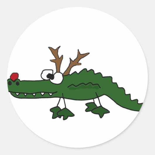Grappige Kerstmis Alligator als Rendier Ronde Sticker (Voorkant)