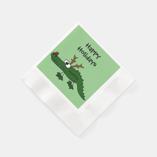 Grappige Kerstmis Alligator als Rendier Servetten (Hoek)