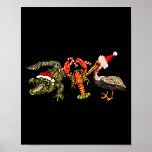Grappige Kerstmis Alligator Pelikaan Rivierkreeft  Poster