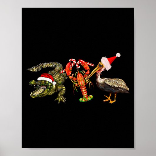 Grappige Kerstmis Alligator Pelikaan Rivierkreeft  Poster (Voorkant)