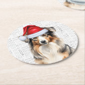 Grappige Kerstmis Australische Herder Hond Ronde Kartonnen Onderzetter (Gebogen)