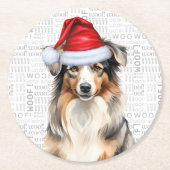 Grappige Kerstmis Australische Herder Hond Ronde Kartonnen Onderzetter (Voorkant)