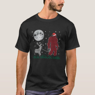 Grappige Kerstmis Bigfoot Plaid Rendier Santa Moon T-shirt