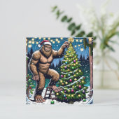 Grappige Kerstmis Bigfoot Sasquatch gepersonalisee Feestdagenkaart (Staand voorkant)