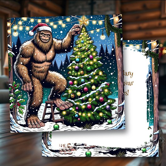 Grappige Kerstmis Bigfoot Sasquatch gepersonalisee Feestdagenkaart