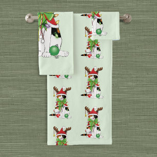 Grappige Kerstmis Calico Kat Bad Handdoek