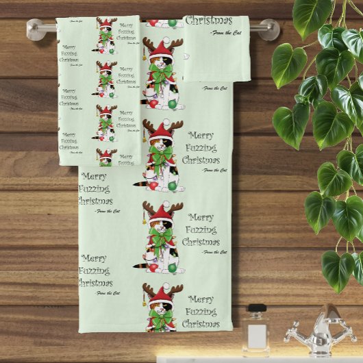 Grappige Kerstmis Calico Kat Bad Handdoek