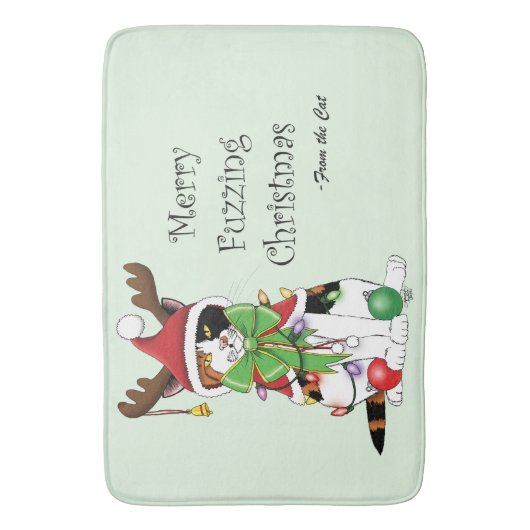 Grappige Kerstmis Calico Kat Badmat (Voorkant Verticaal)
