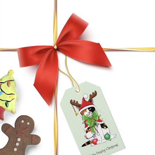 Grappige Kerstmis Calico Kat Cadeaulabel
