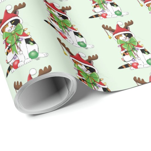 Grappige Kerstmis Calico Kat Cadeaupapier (Rol Hoek)