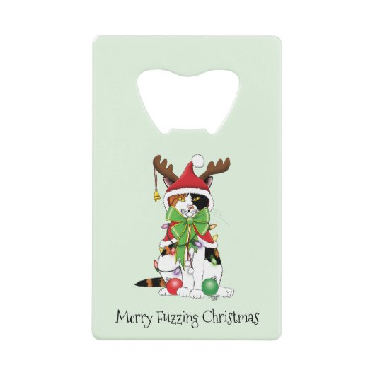 Grappige Kerstmis Calico Kat Creditkaart Flessenopener (Voorkant)