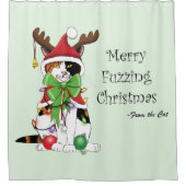 Grappige Kerstmis Calico Kat Douchegordijn (Voorkant)