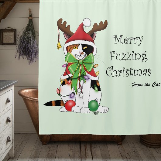 Grappige Kerstmis Calico Kat Douchegordijn