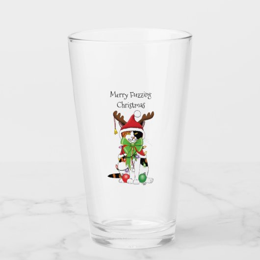 Grappige Kerstmis Calico Kat Glas (Voorkant)