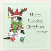 Grappige Kerstmis Calico Kat Glazen Onderzetter (Voorkant)