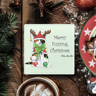 Grappige Kerstmis Calico Kat Glazen Onderzetter