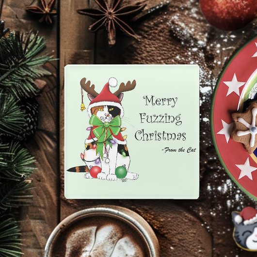 Grappige Kerstmis Calico Kat Glazen Onderzetter
