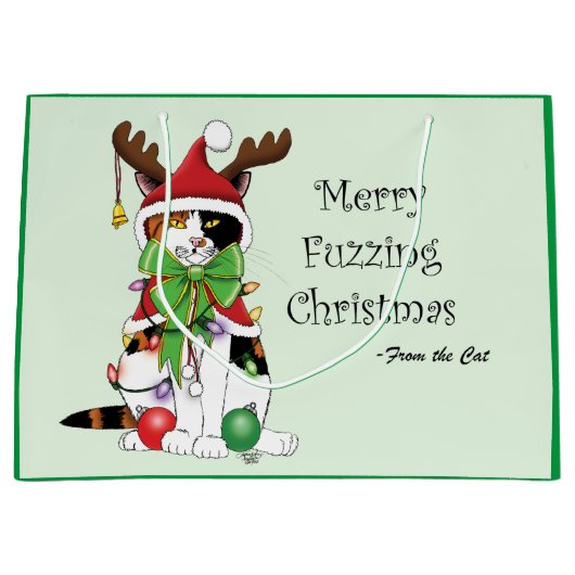 Grappige Kerstmis Calico Kat Groot Cadeauzakje (Voorkant)