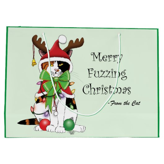 Grappige Kerstmis Calico Kat Groot Cadeauzakje (Achterkant)