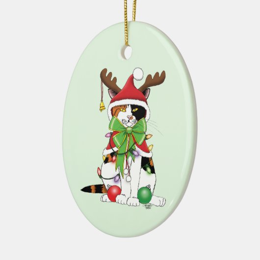 Grappige Kerstmis Calico Kat Keramisch Ornament (Links)