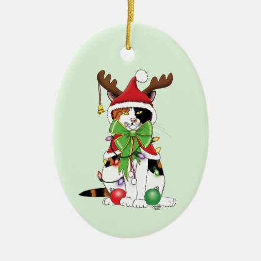 Grappige Kerstmis Calico Kat Keramisch Ornament (Voorkant)