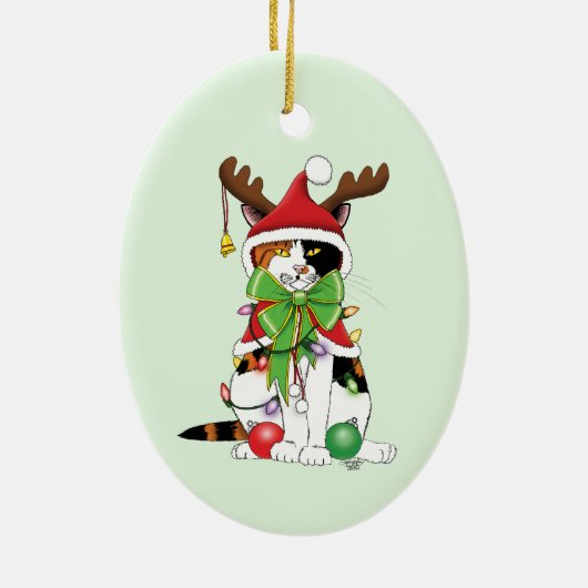 Grappige Kerstmis Calico Kat Keramisch Ornament (Achterkant)