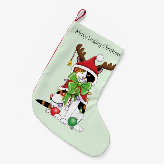 Grappige Kerstmis Calico Kat Kleine Kerstsok (Voorkant (Hangend))