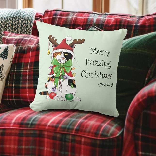 Grappige Kerstmis Calico Kat Kussen (Creator heeft geüpload)