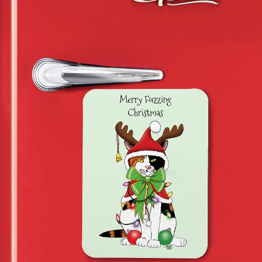 Grappige Kerstmis Calico Kat Magneet