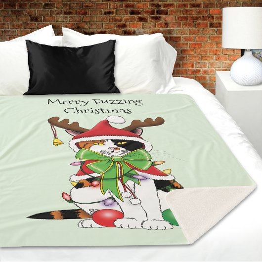 Grappige Kerstmis Calico Kat Sherpa Deken